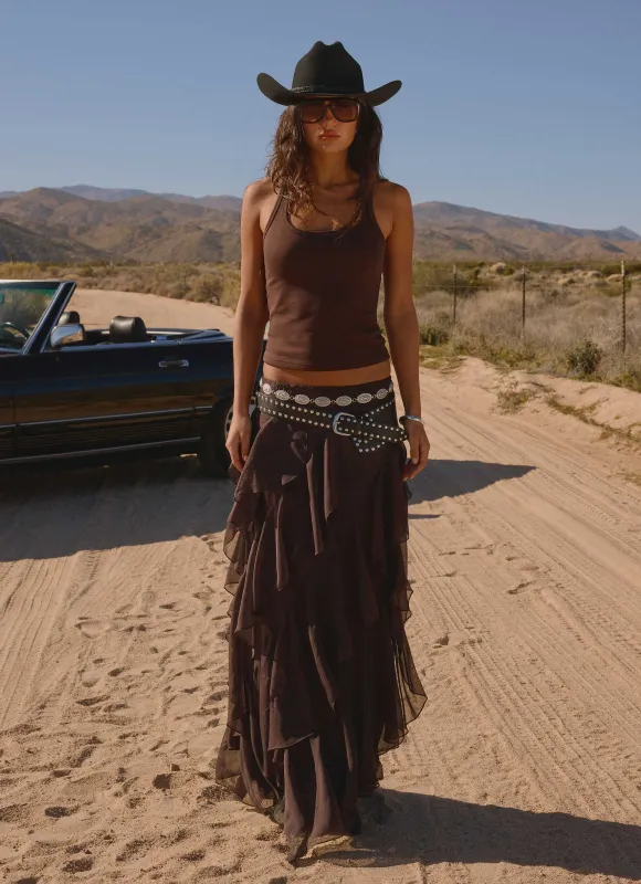 Silvanna Maxi Skirt - Chocolate sold by Peppermayo