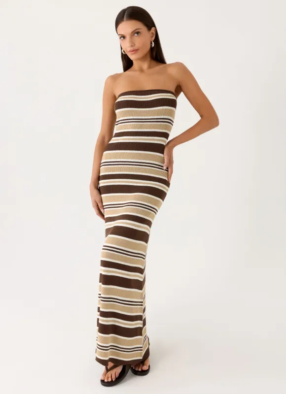 Antonie Knit Maxi Dress - Chocolate Olive Stripe made by Peppermayo