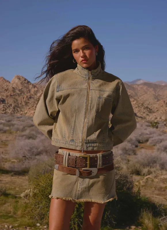 Roman Darts Jean Jacket - Vintage Tan Wash sold by Peppermayo