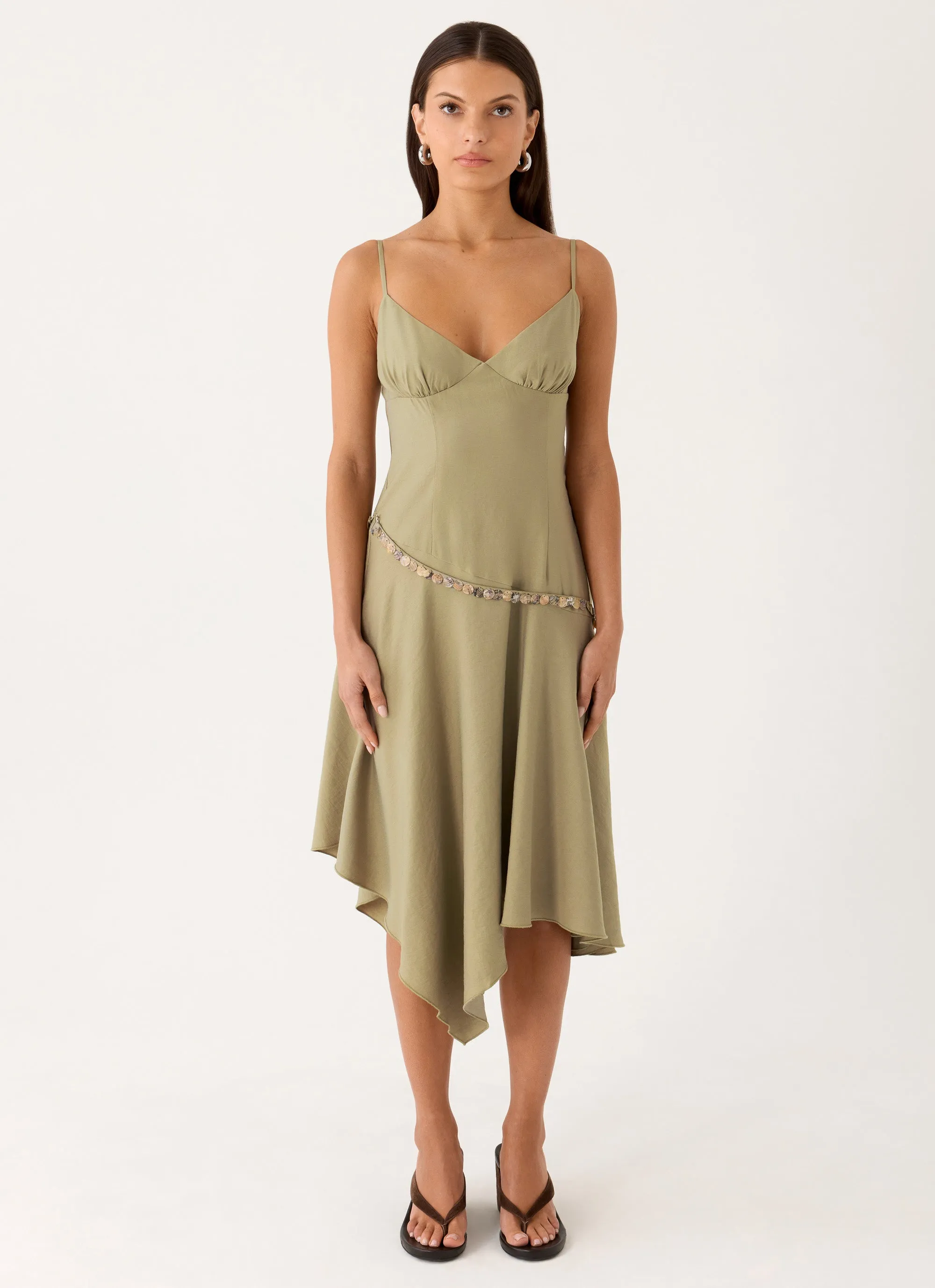 Lazure Midi Dress - Pale Olive sold by Peppermayo