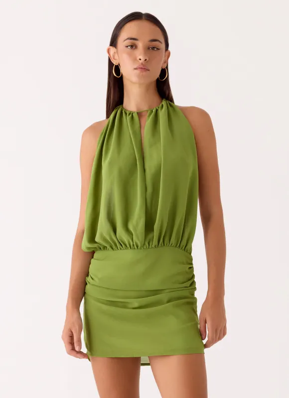 Dialed In Chiffon Mini Dress - Fern Green made by Peppermayo