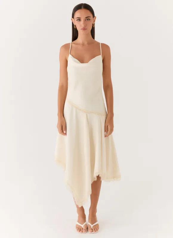Cleosa Asymmetrical Midi Dress - Ivory made by Peppermayo