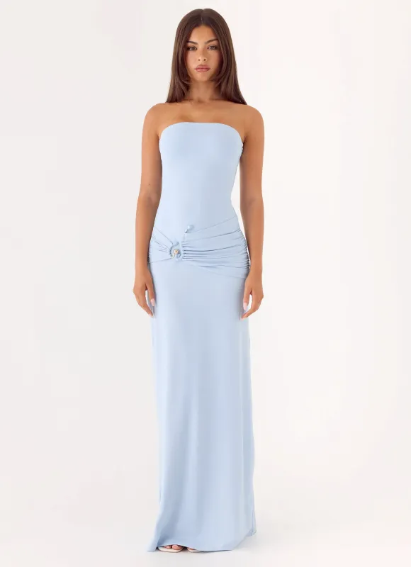 Dimmi Strapless Maxi Dress - Blue made by Peppermayo