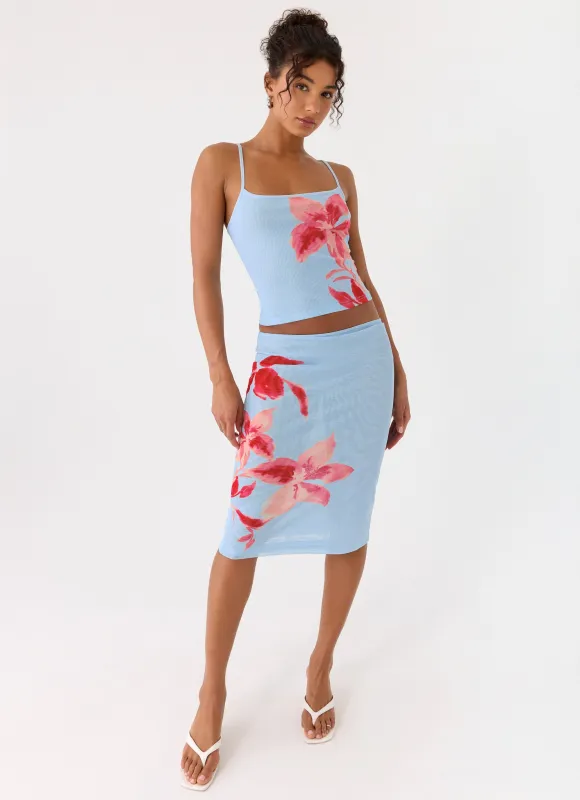 Tamia Midi Skirt - Blue Petal made by Peppermayo