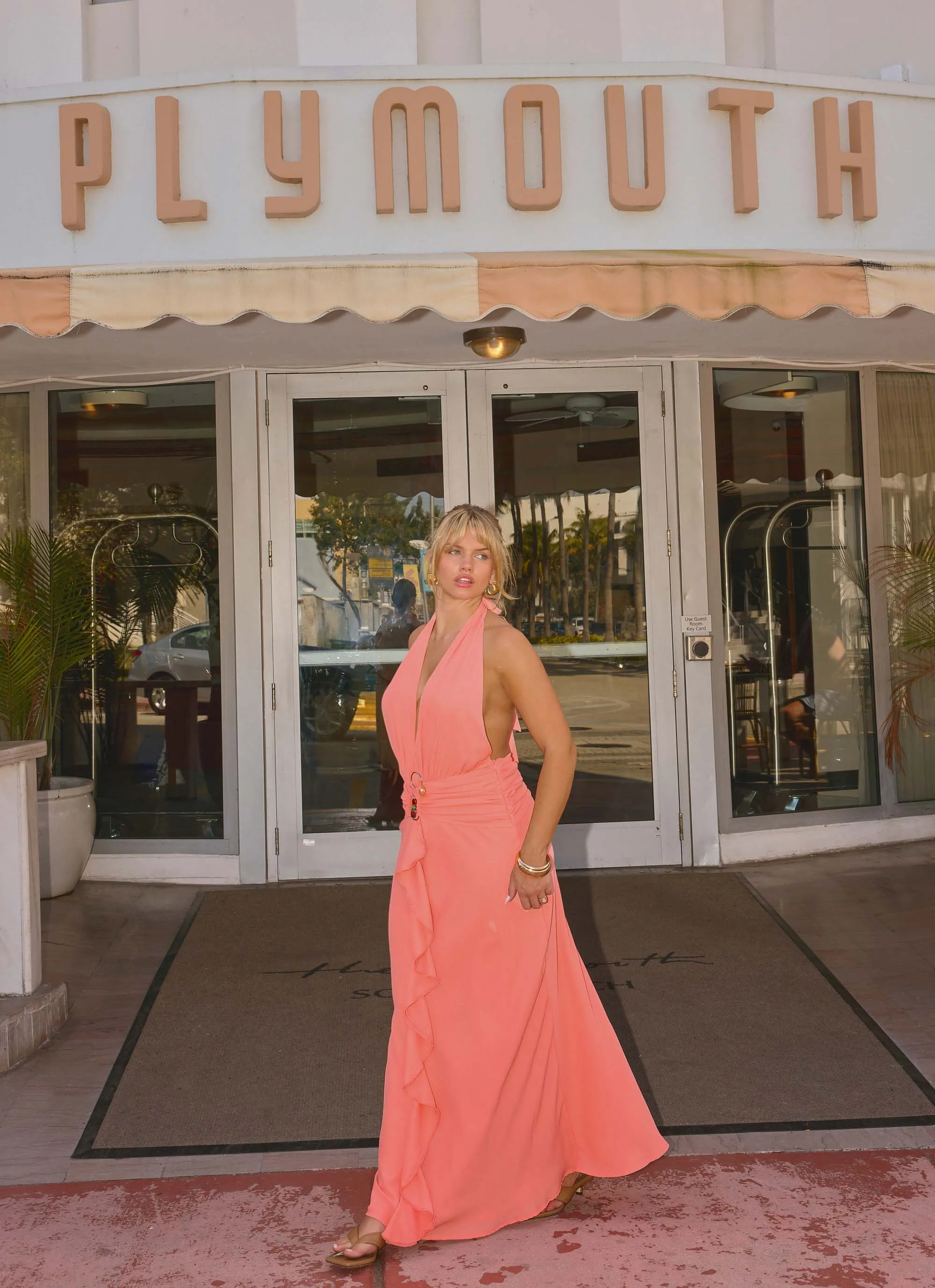 Attina Halter Maxi Dress - Coral sold by Peppermayo product image thumbnail 3
