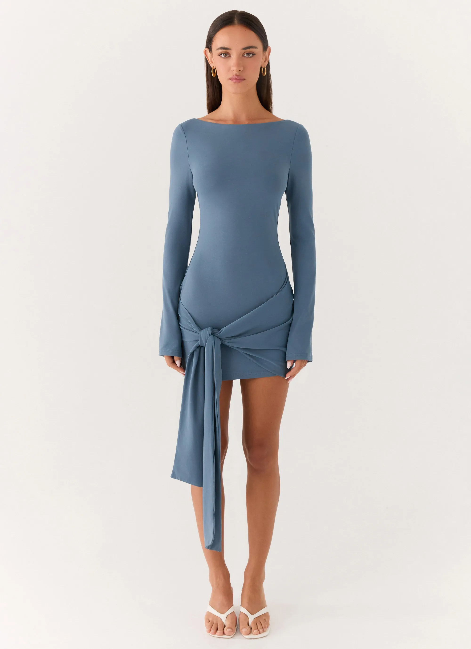 Holiday Scene Mini Dress - Coastal Blue sold by Peppermayo