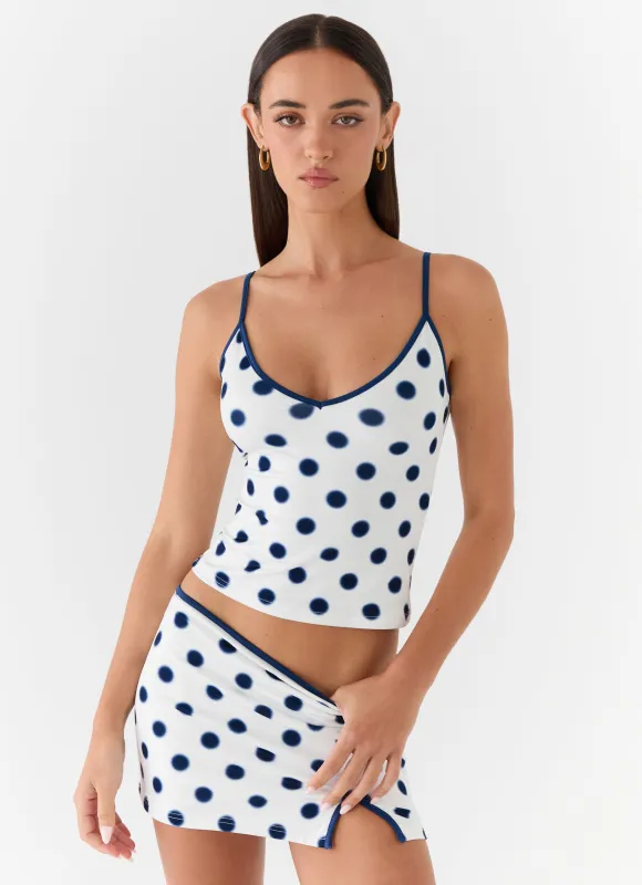 Elliot Top - Porcelain Blue Polka Dot made by Peppermayo