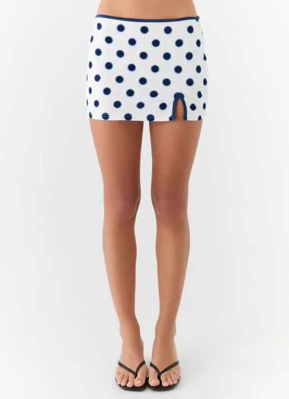 Elliot Mini Skirt - Porcelain Blue Polka Dot made by Peppermayo