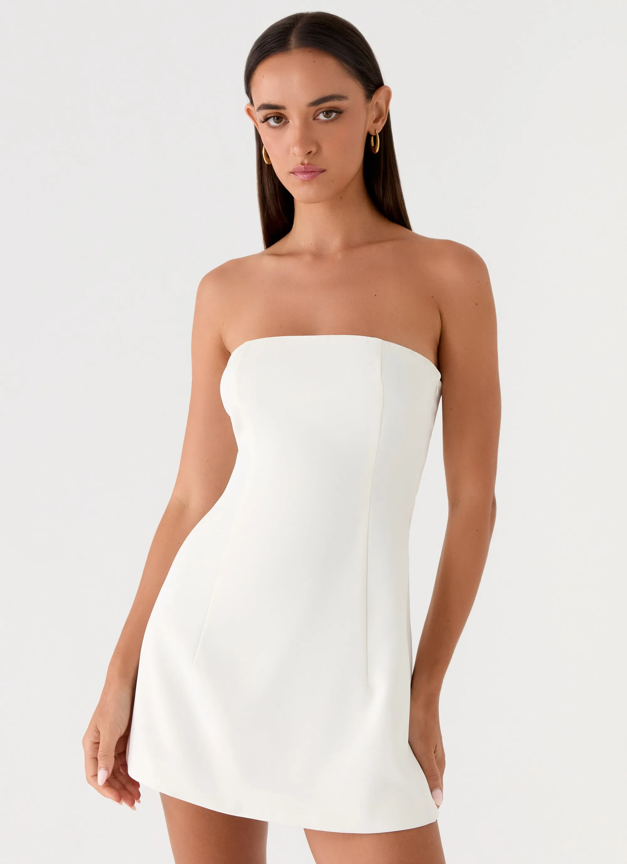 Della Strapless Mini Dress - White sold by Peppermayo
