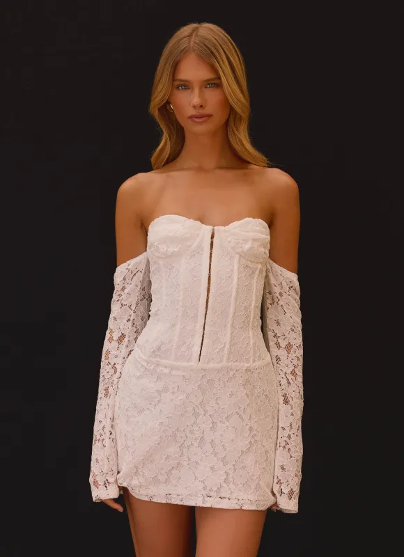 Already Know Lace Long Sleeve Mini Dress - White made by Peppermayo