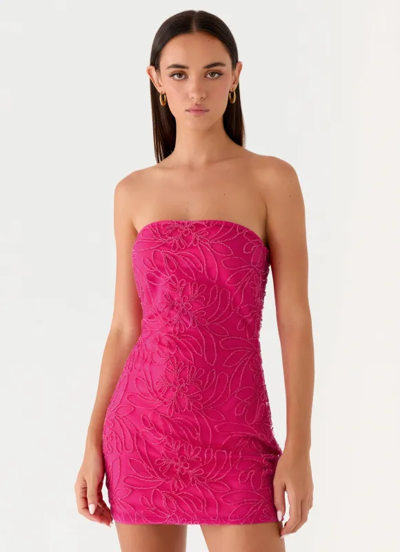 Dangerous Kind Beaded Mini Dress - Hot Pink made by Peppermayo