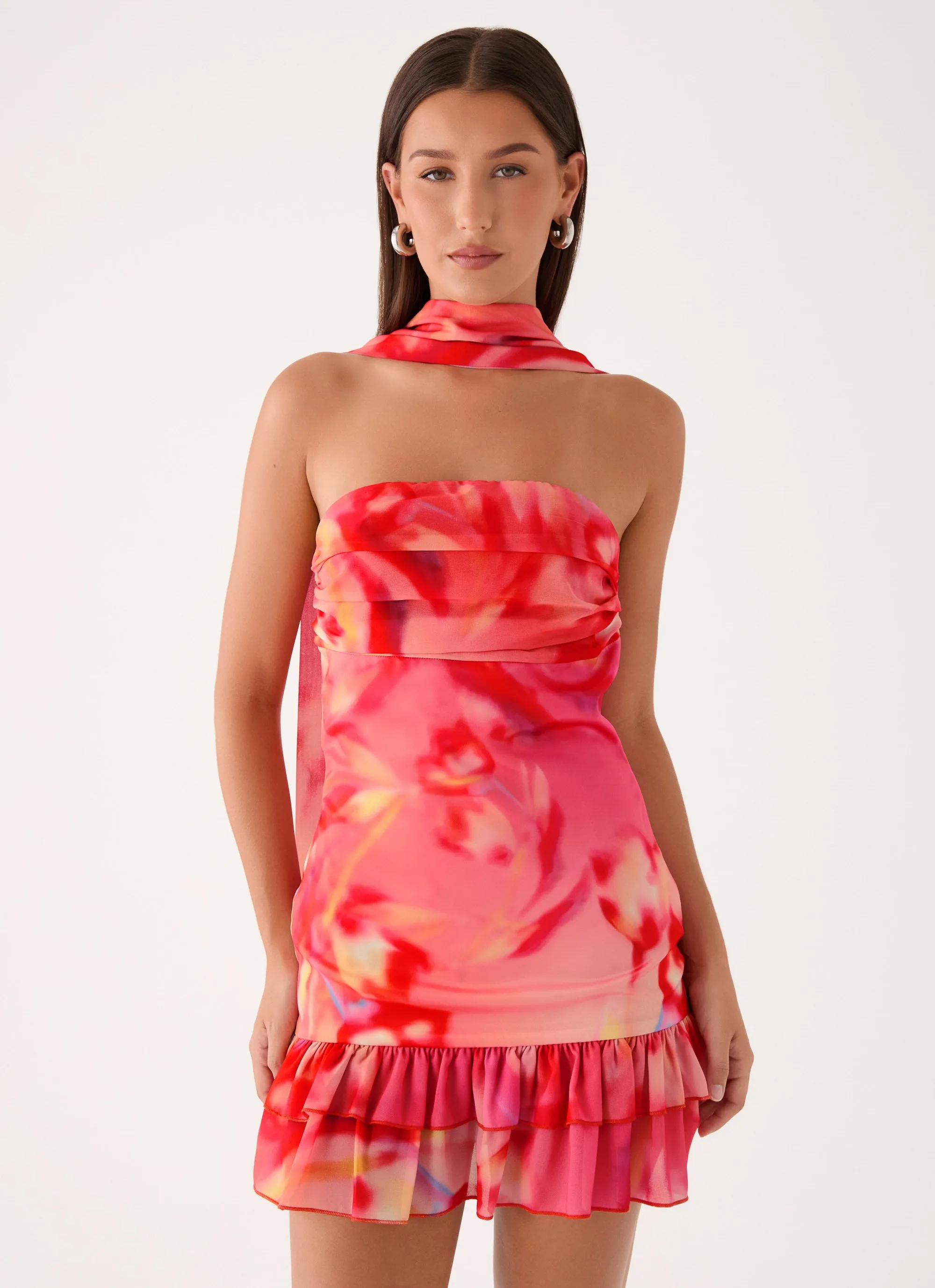 Manon Scarf Mini Dress - Sun Blushed Bloom sold by Peppermayo