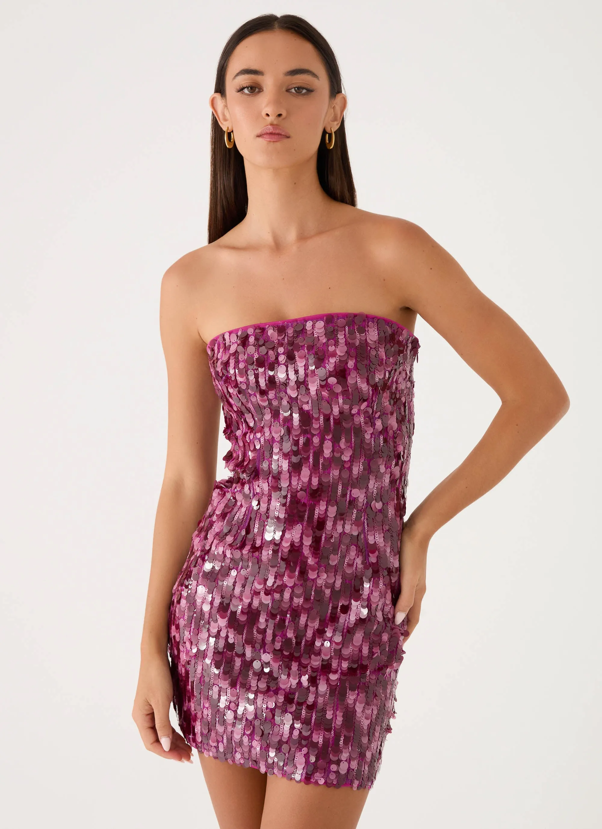 Seliora Sequin Mini Dress - Plum sold by Peppermayo