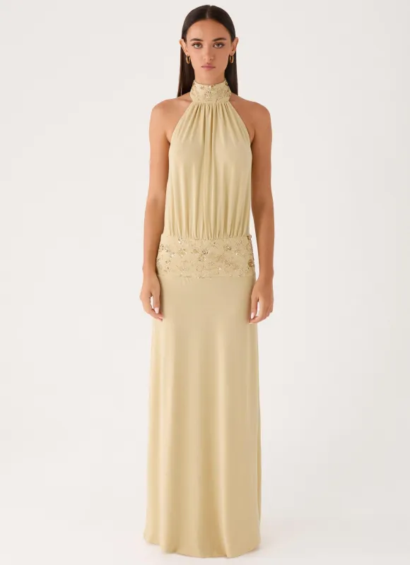 Donyale Halter Maxi Dress - Pale Olive made by Peppermayo