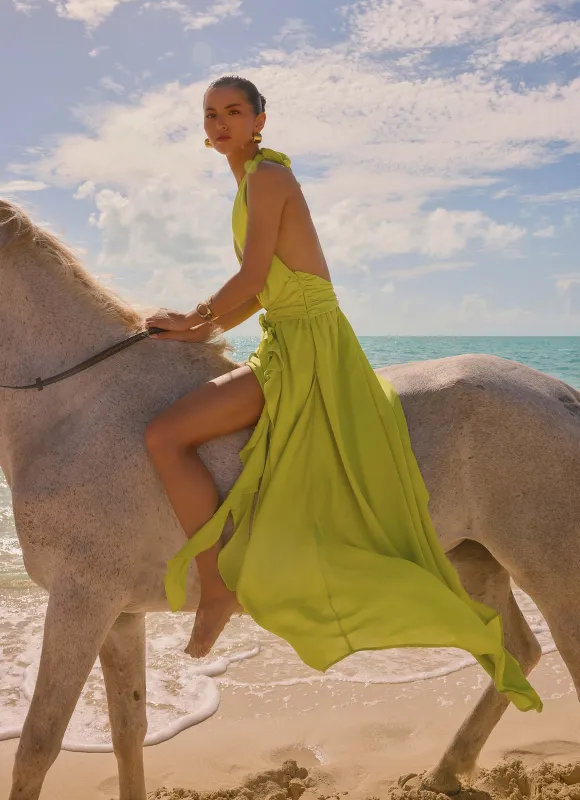 Sinead Halter Maxi Dress - Lime made by Peppermayo