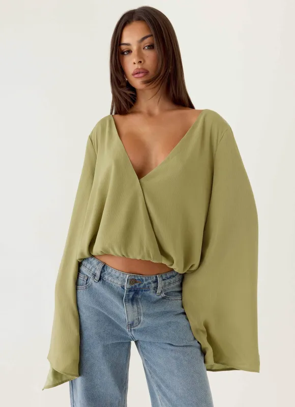 Orelia Long Sleeve Top - Green Olive made by Peppermayo