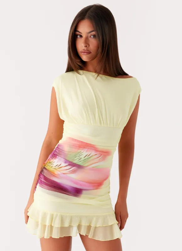 Alinna Mini Dress - Yellow Tropical made by Peppermayo