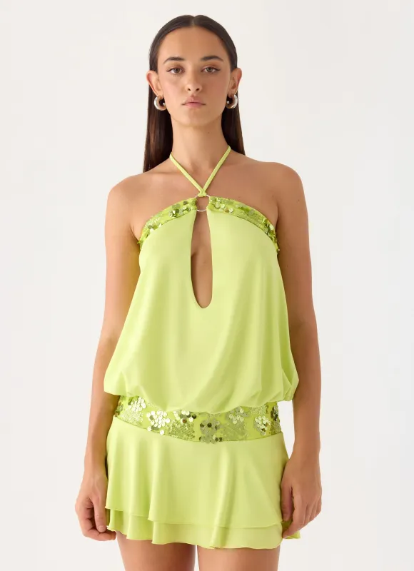 Gala Sequin Mini Dress - Lime made by Peppermayo