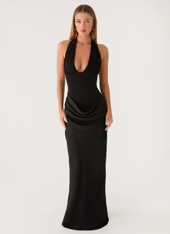 Emaretta Halter Maxi Dress - Black made by Peppermayo