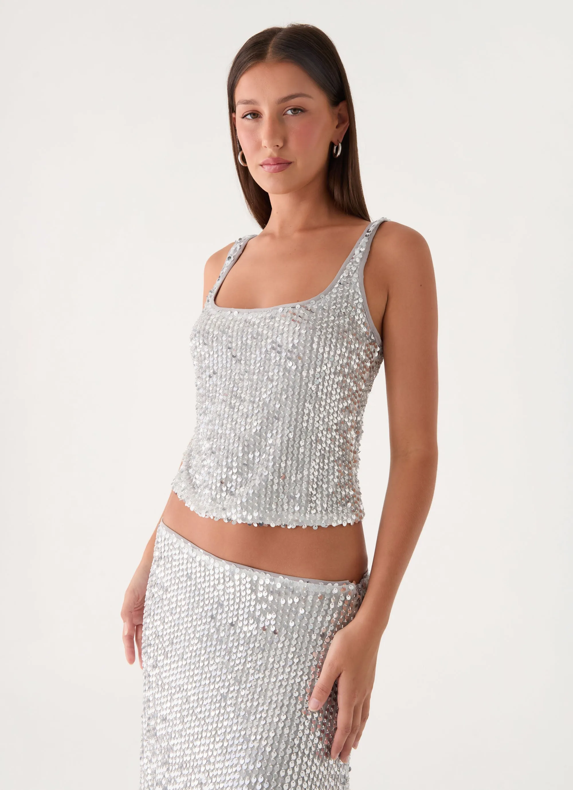 Evodia Sequin Tank Top - Silver sold by Peppermayo