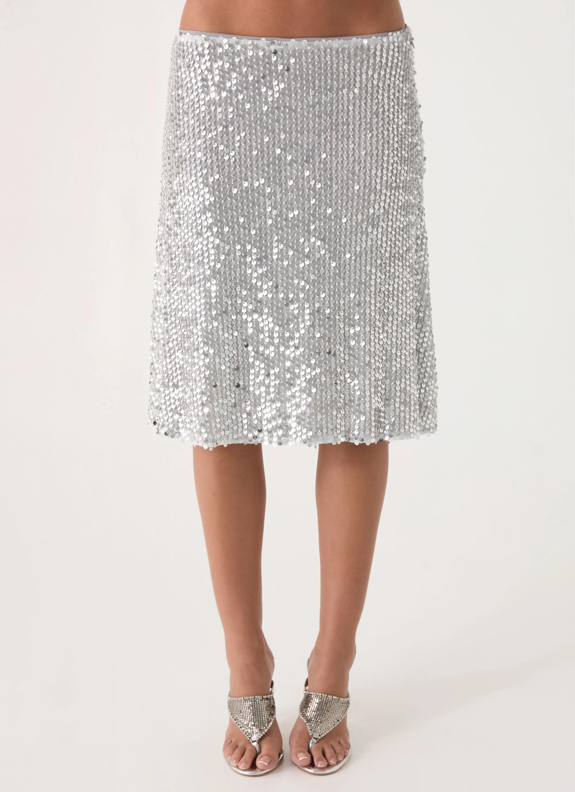 Evodia Sequin Midi Skirt - Silver sold by Peppermayo product image thumbnail 5