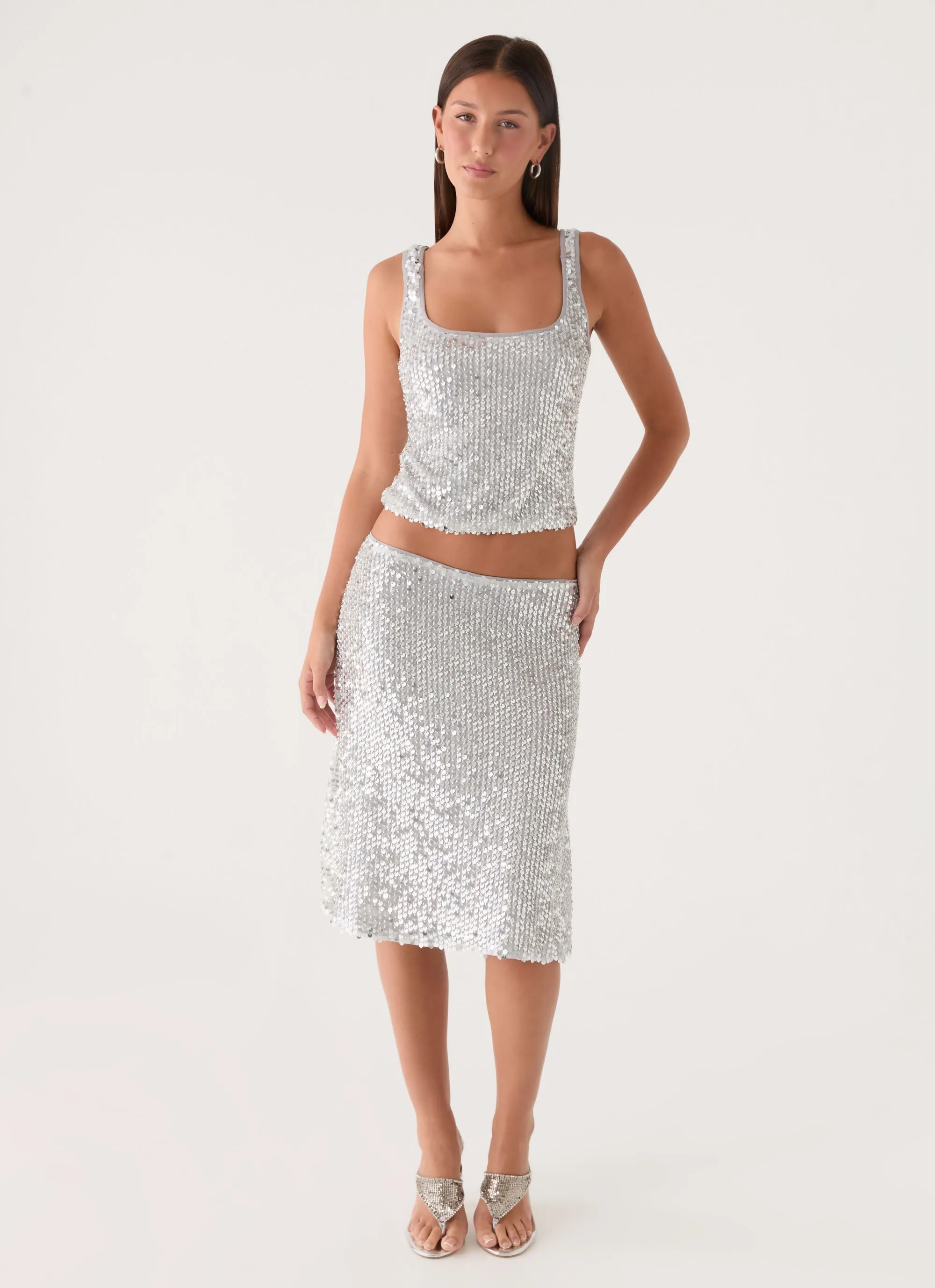 Evodia Sequin Midi Skirt - Silver sold by Peppermayo product image thumbnail 4