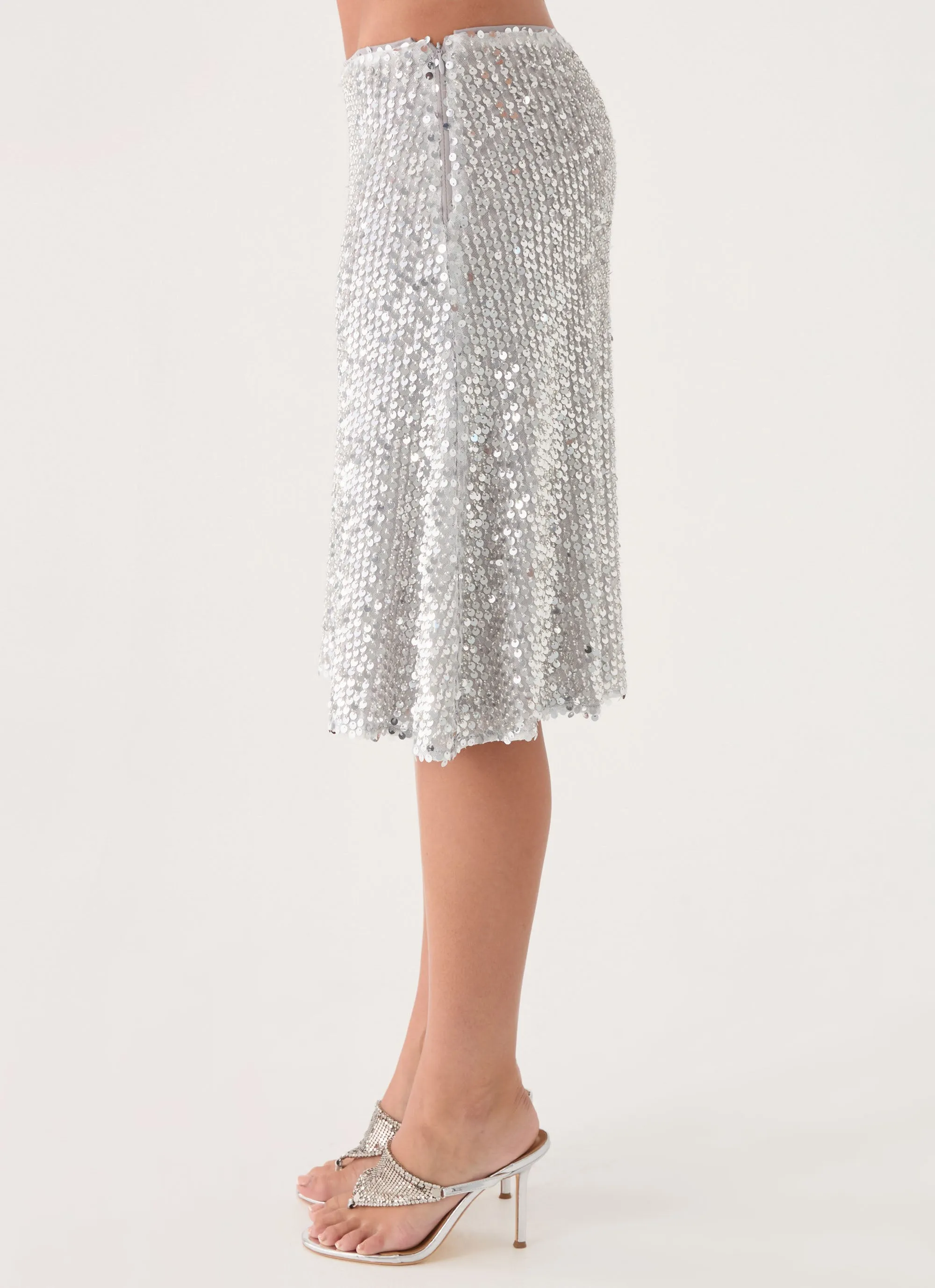 Evodia Sequin Midi Skirt - Silver sold by Peppermayo product image thumbnail 3