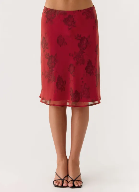 Karleigh Midi Skirt - Cherry Rose made by Peppermayo