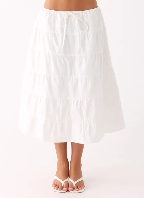 Aphira Tiered Midi Skirt - White made by Peppermayo
