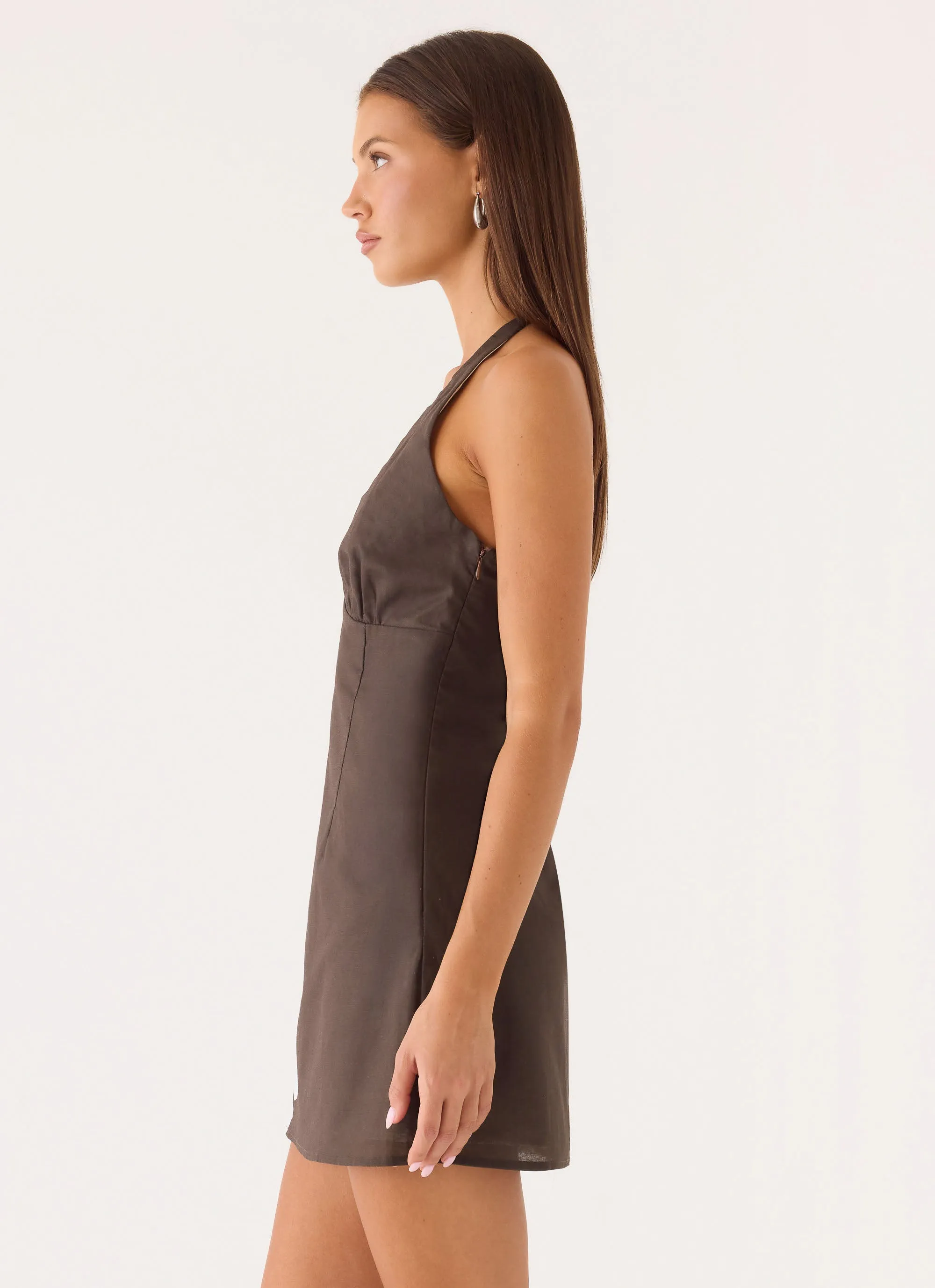 Agneta Halter Linen Mini Dress - Chocolate Tropic Floral sold by Peppermayo product image thumbnail 4