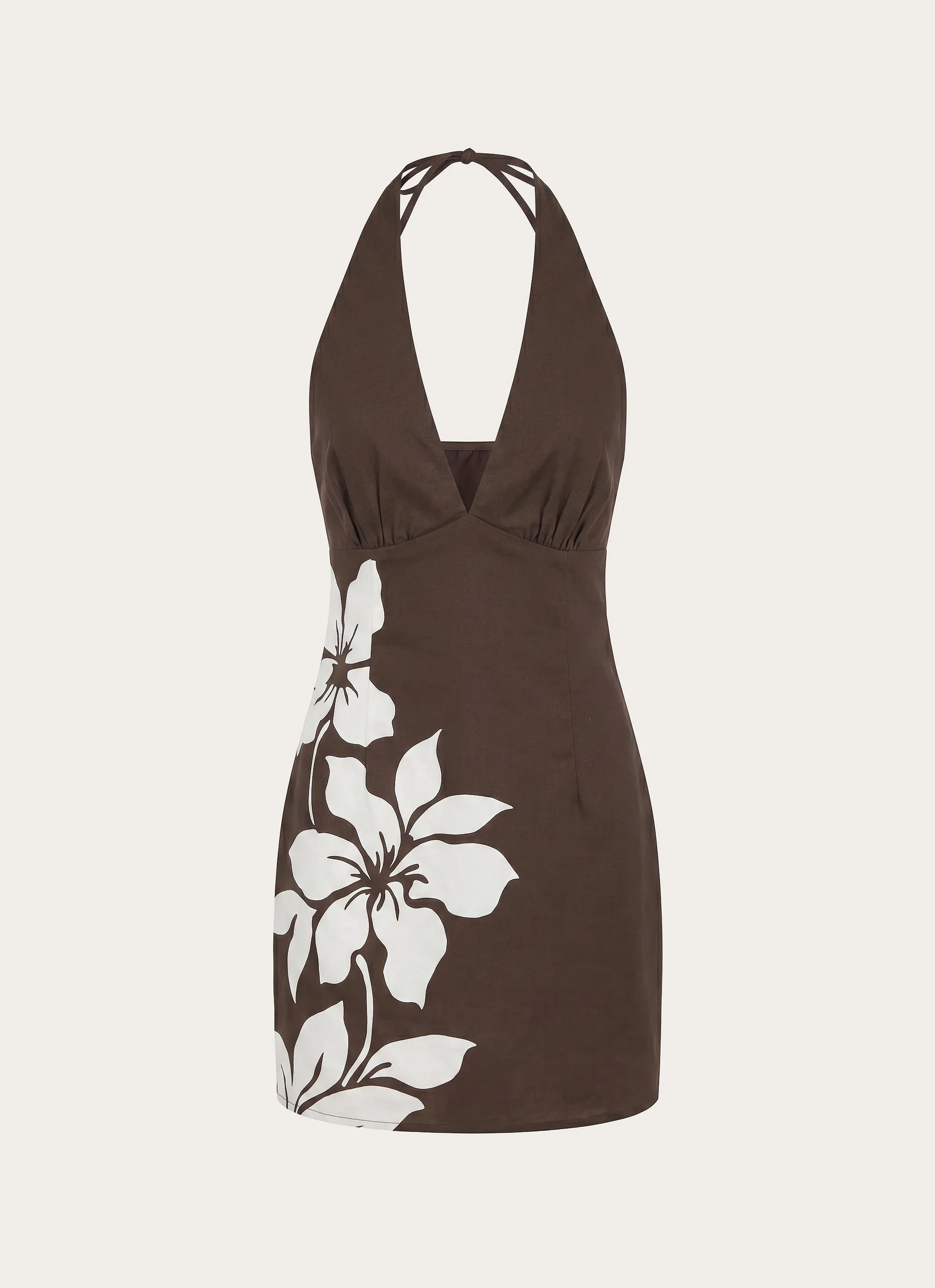 Agneta Halter Linen Mini Dress - Chocolate Tropic Floral sold by Peppermayo product image thumbnail 2