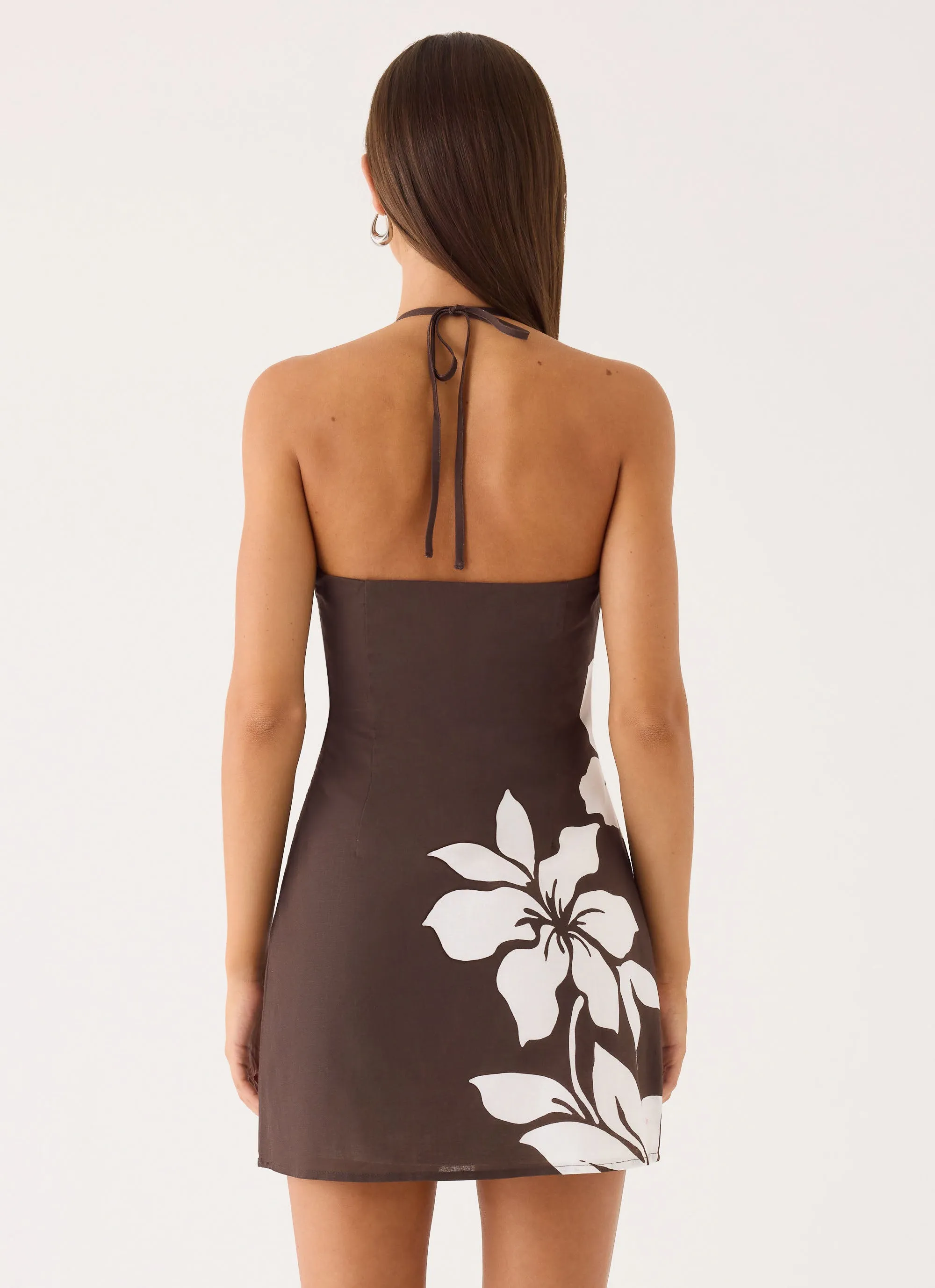Agneta Halter Linen Mini Dress - Chocolate Tropic Floral sold by Peppermayo product image thumbnail 3