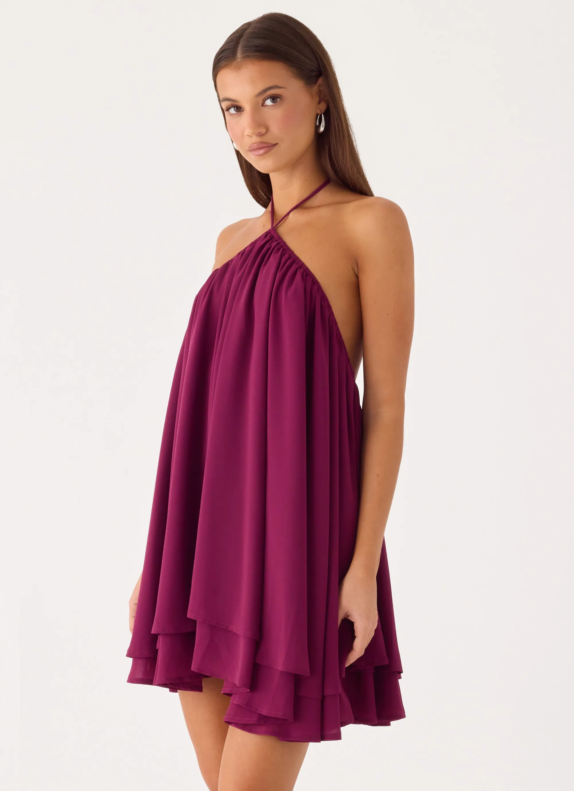 Alicelle Halter Mini Dress - Plum sold by Peppermayo