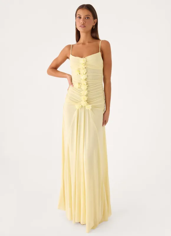 Marcia Flower Maxi Dress - Yellow made by Peppermayo