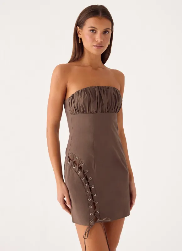 Akirra Mini Dress - Ash Brown made by Peppermayo