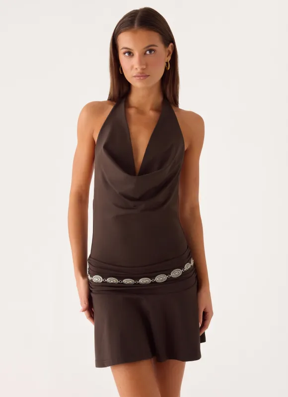 Rude Love Belt Mini Dress - Chocolate made by Peppermayo