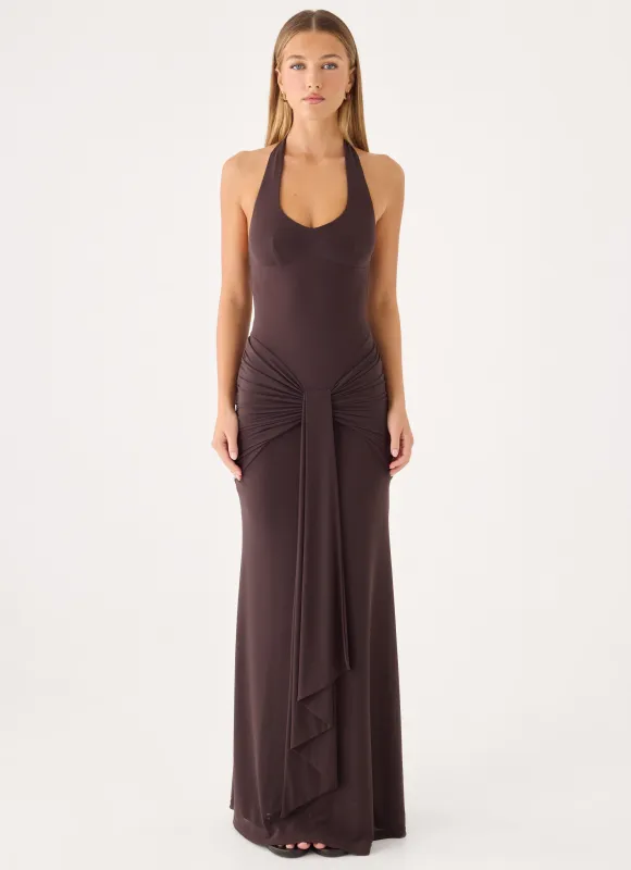 Myrhee Maxi Dress - Chocolate made by Peppermayo