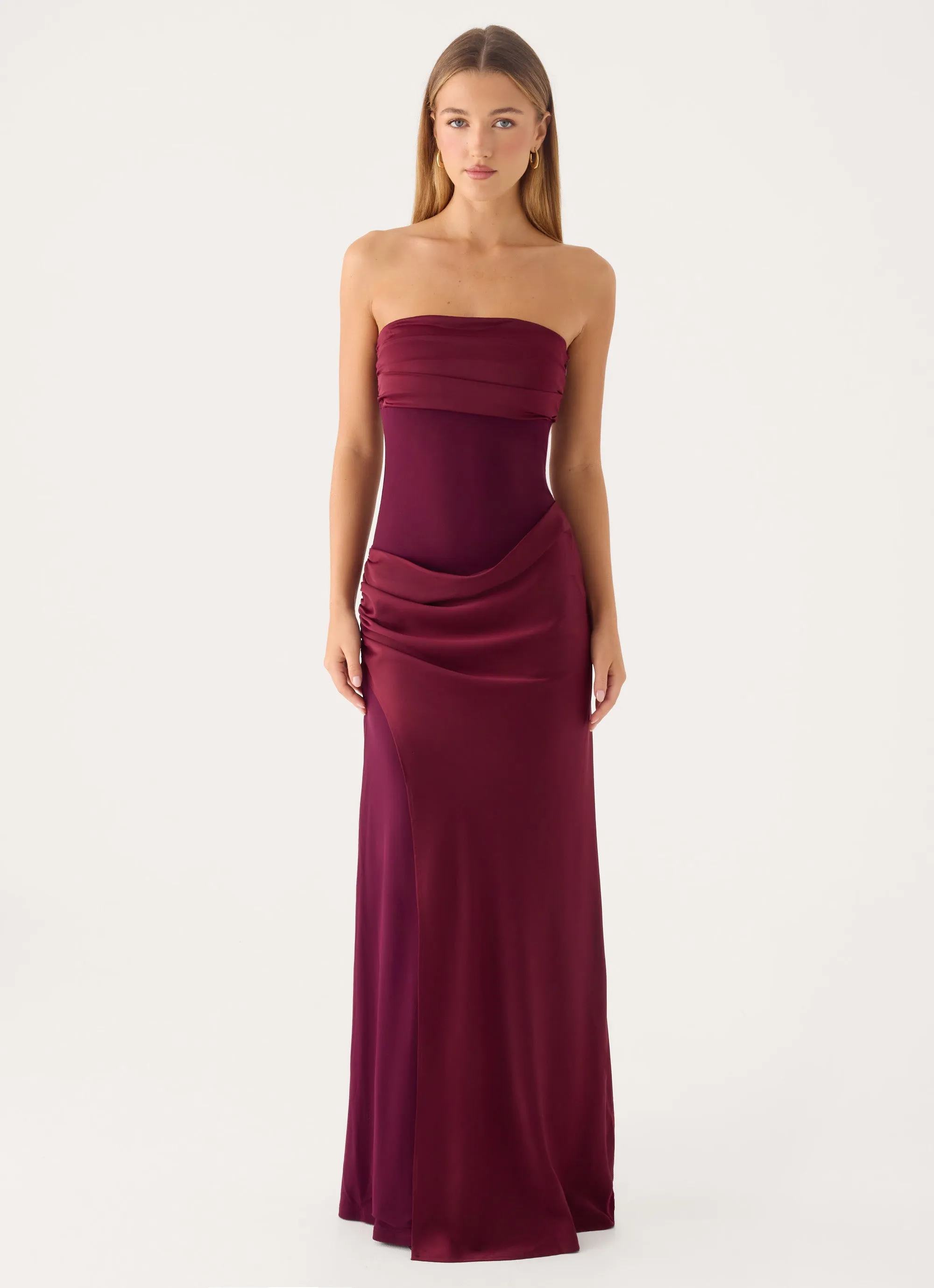 Charmaine Maxi Dress - Deep Maroon sold by Peppermayo