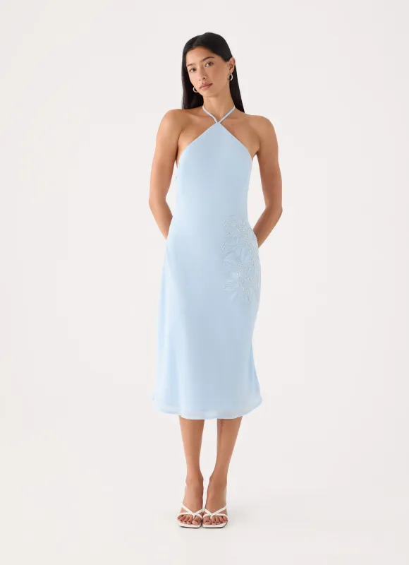 Valeska Beaded Midi Dress - Blue made by Peppermayo