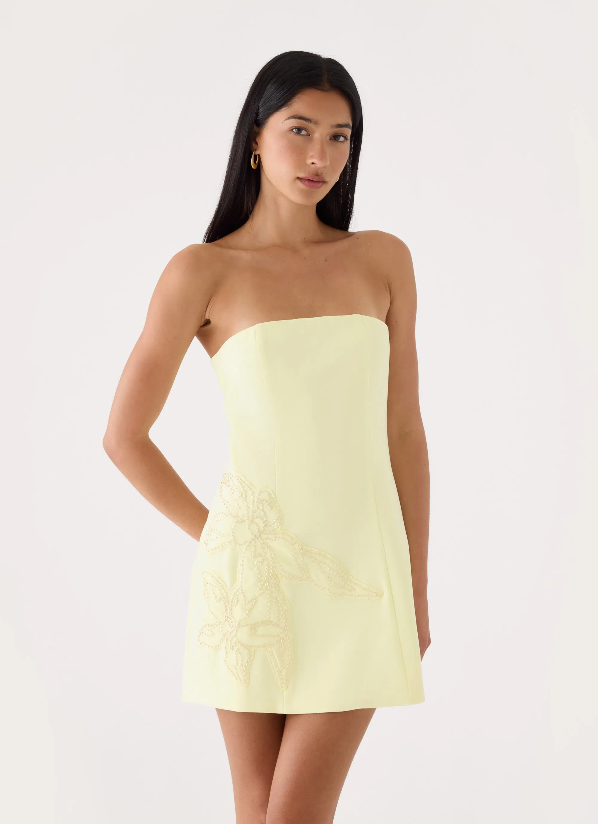 Marta Strapless Mini Dress - Yellow sold by Peppermayo