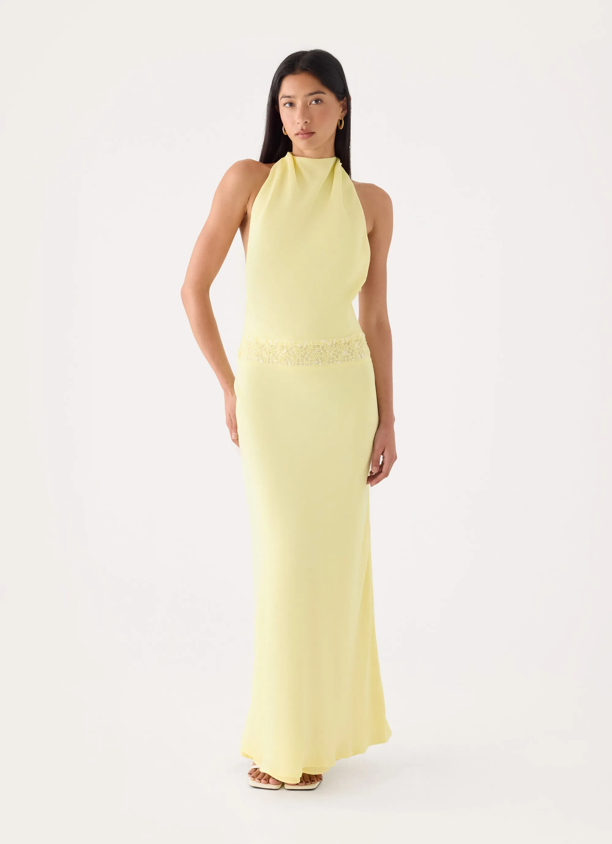 Oria Halter Maxi Dress - Yellow sold by Peppermayo