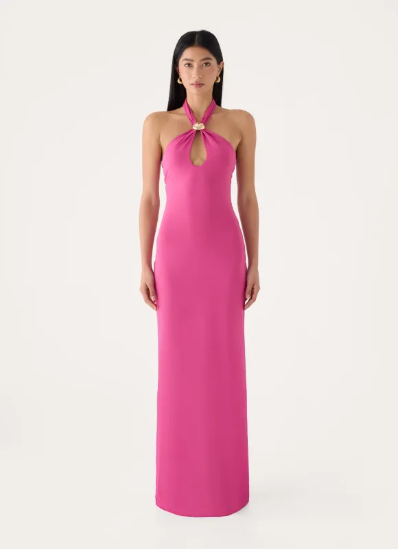 Caelina Halter Maxi Dress - Mulberry Pink made by Peppermayo