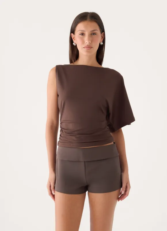 Zoee Asymmetrical Top - Chocolate made by Peppermayo