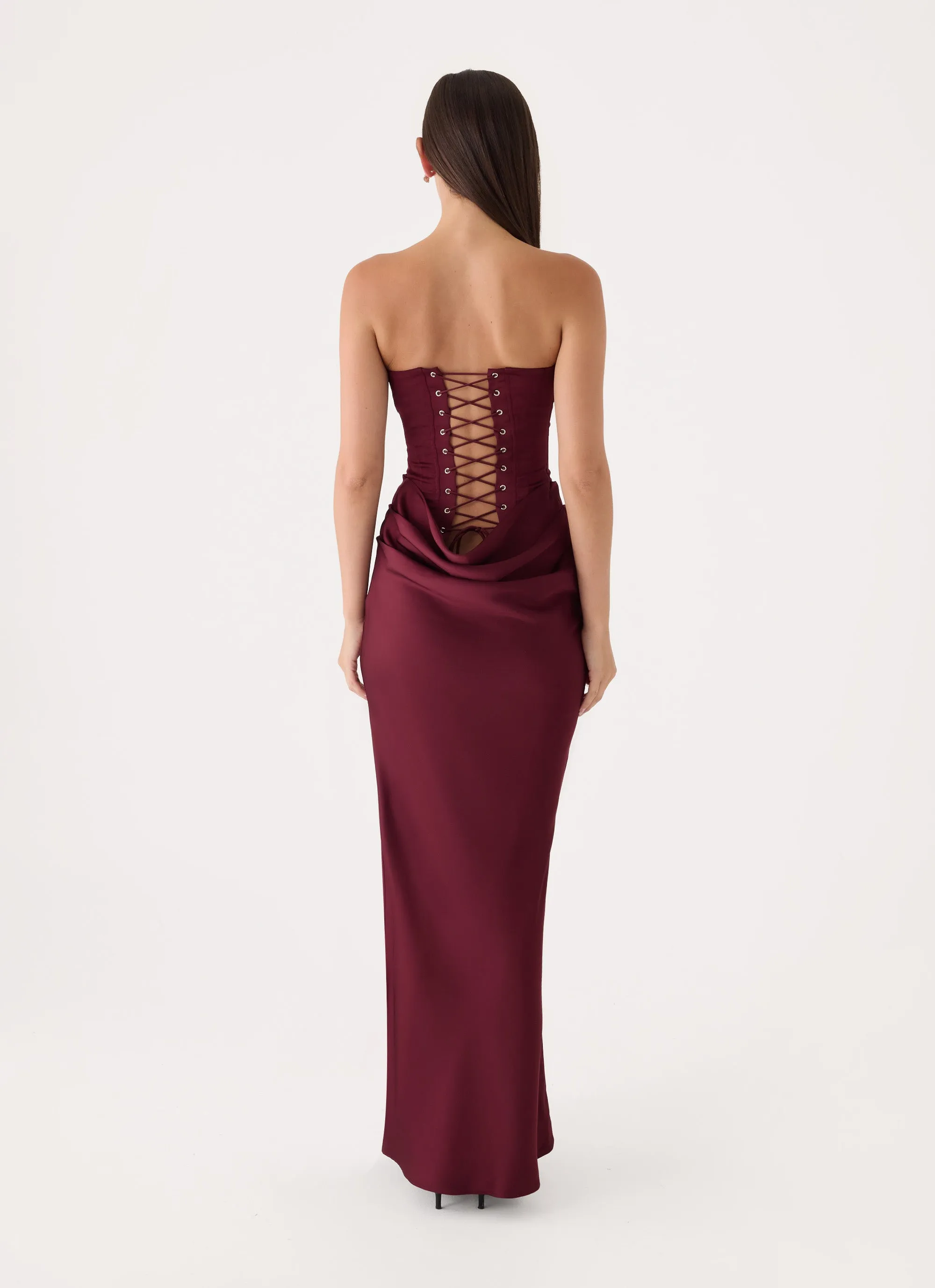 Adara Corset Maxi Dress - Burgundy sold by Peppermayo product image thumbnail 4