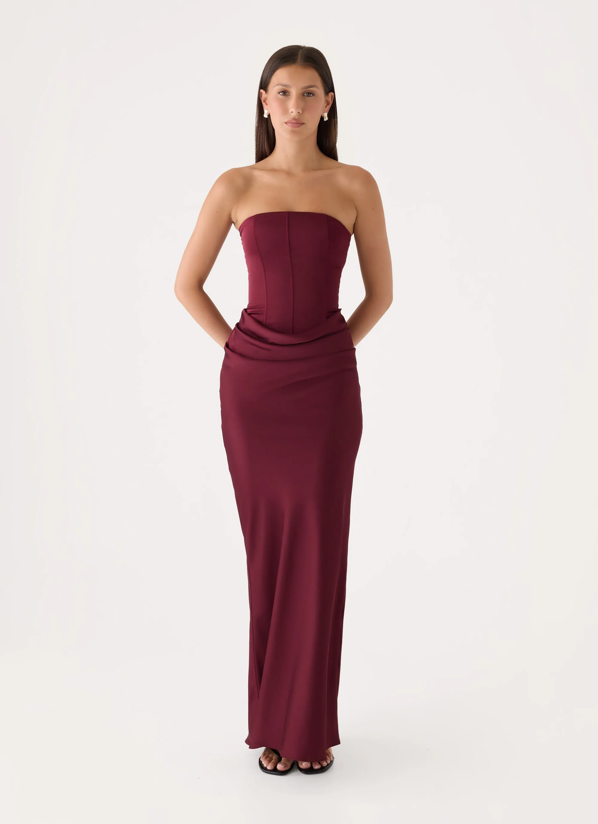 Adara Corset Maxi Dress - Burgundy sold by Peppermayo product image thumbnail 3