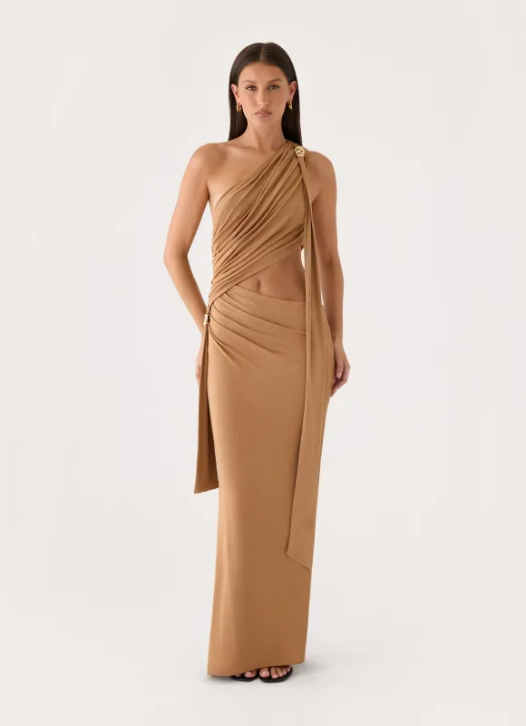 Aurene Maxi Jersey Dress - Gold made by Peppermayo
