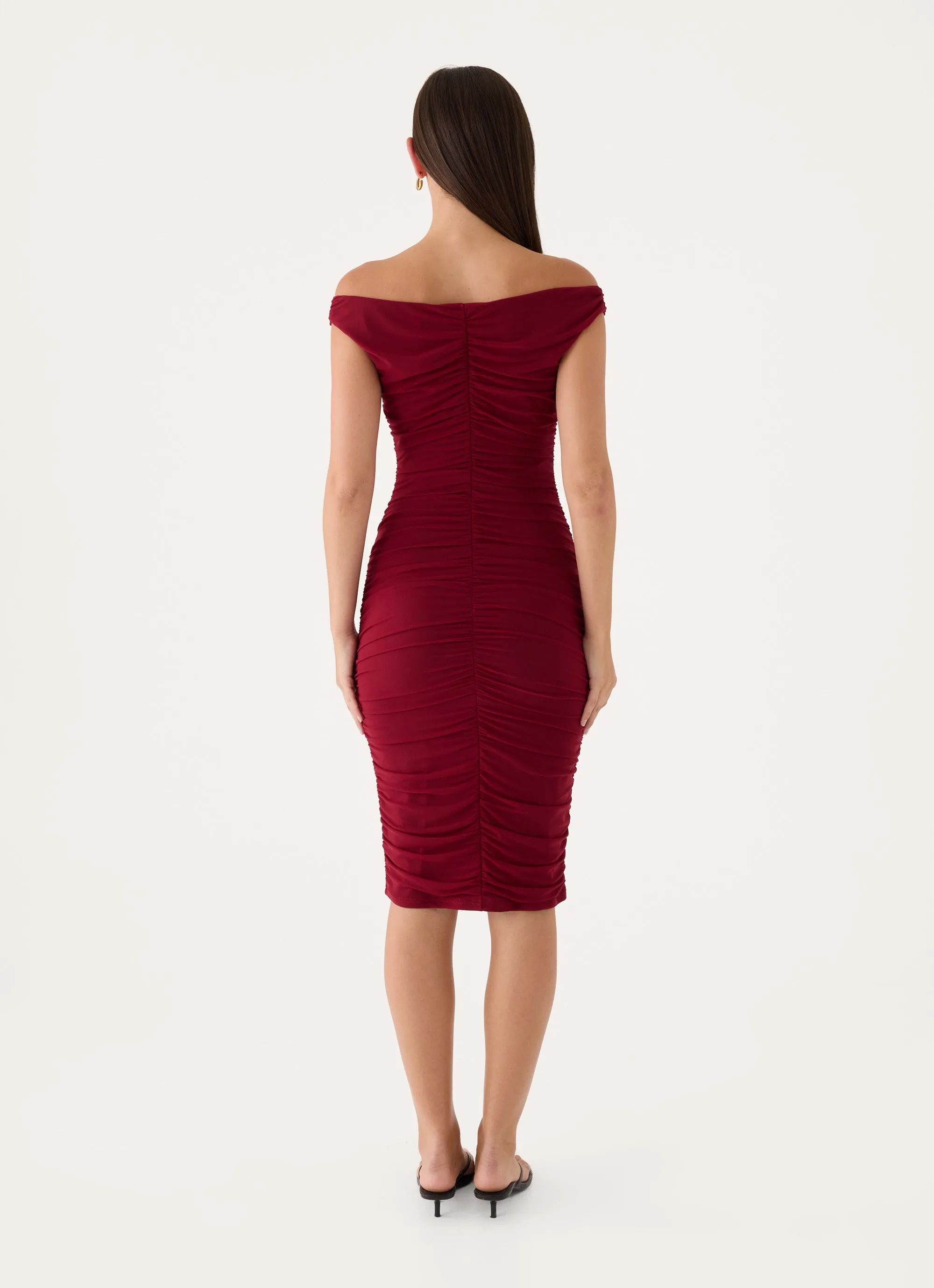 Valcera Ruched Midi Dress - Maroon sold by Peppermayo product image thumbnail 2