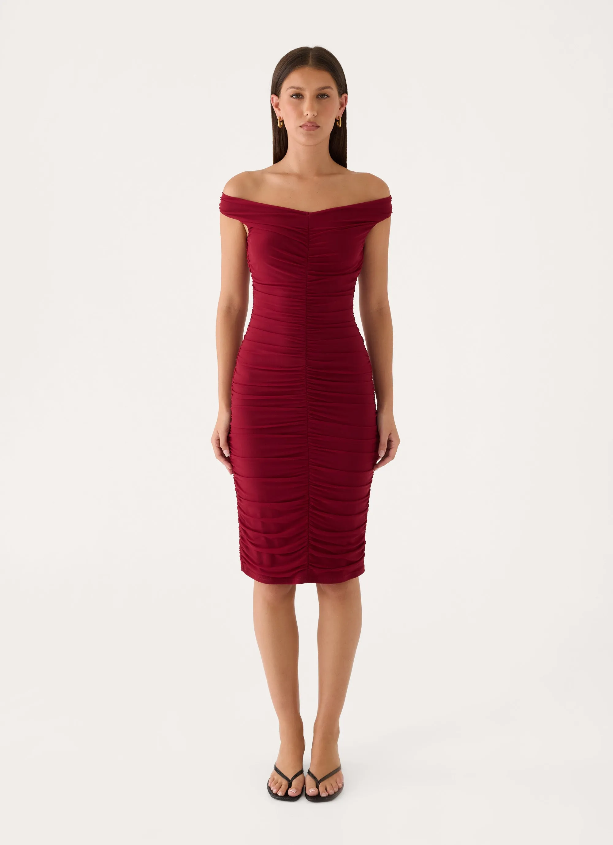 Valcera Ruched Midi Dress - Maroon sold by Peppermayo product image thumbnail 5