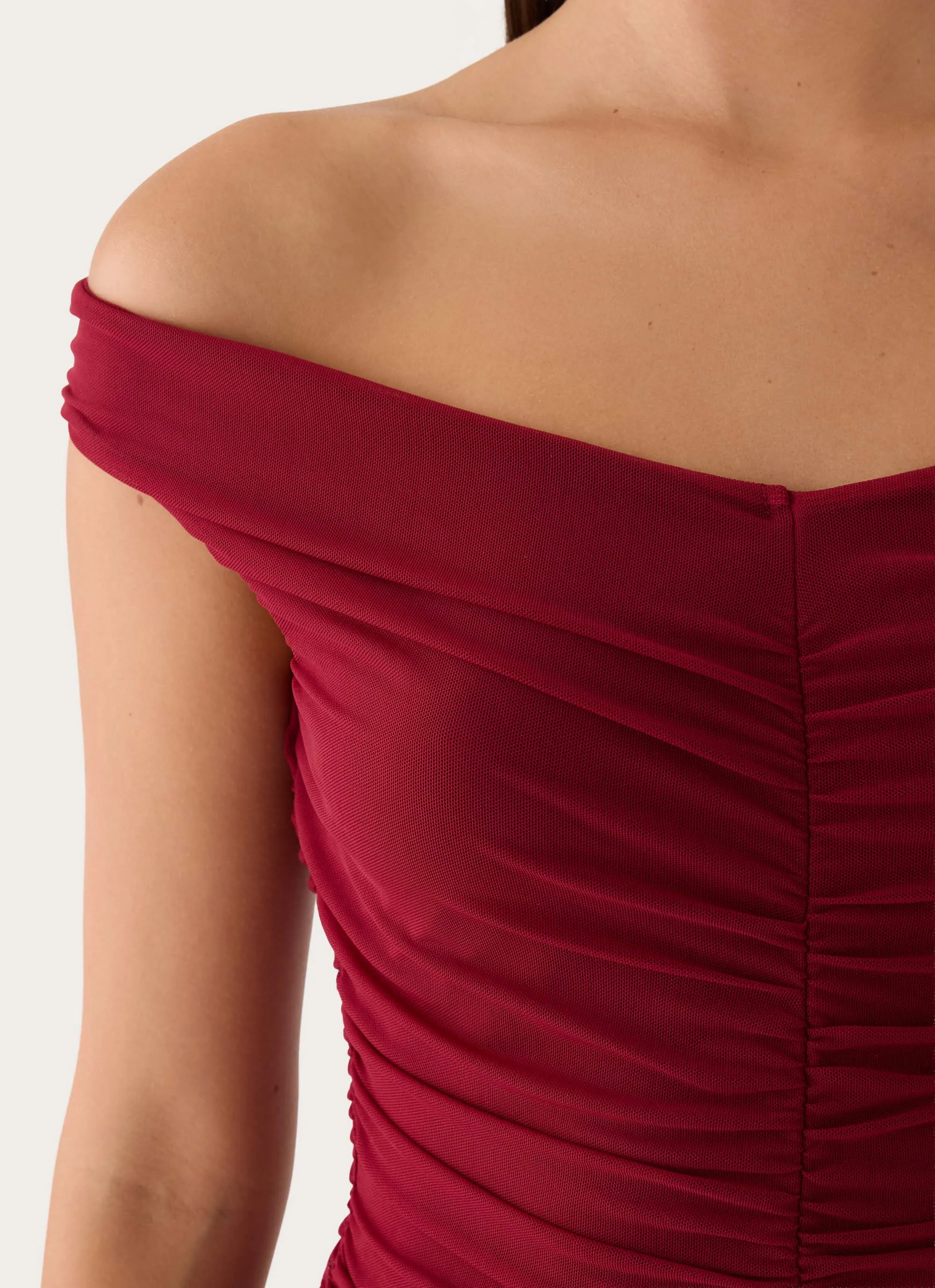 Valcera Ruched Midi Dress - Maroon sold by Peppermayo product image thumbnail 4