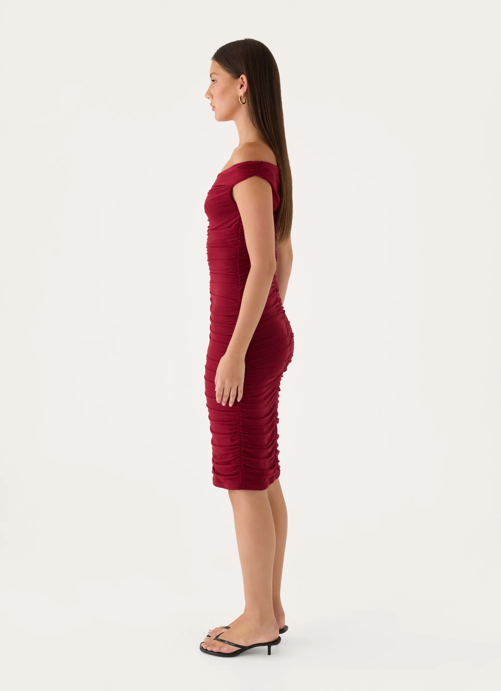 Valcera Ruched Midi Dress - Maroon sold by Peppermayo product image thumbnail 3